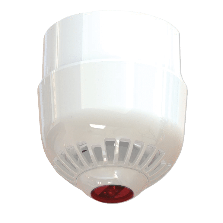 Sirena Óptico – Acústica Analógica Blanca con Flash (Techo) de base alta para tubo Visto – Exterior – ASC2367W Aritech™